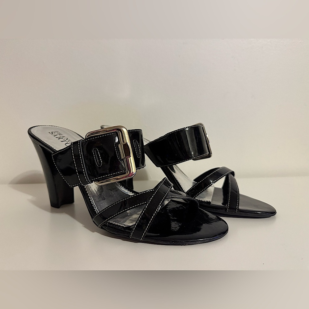Franco Sarto Black Patent Heels with Buckle